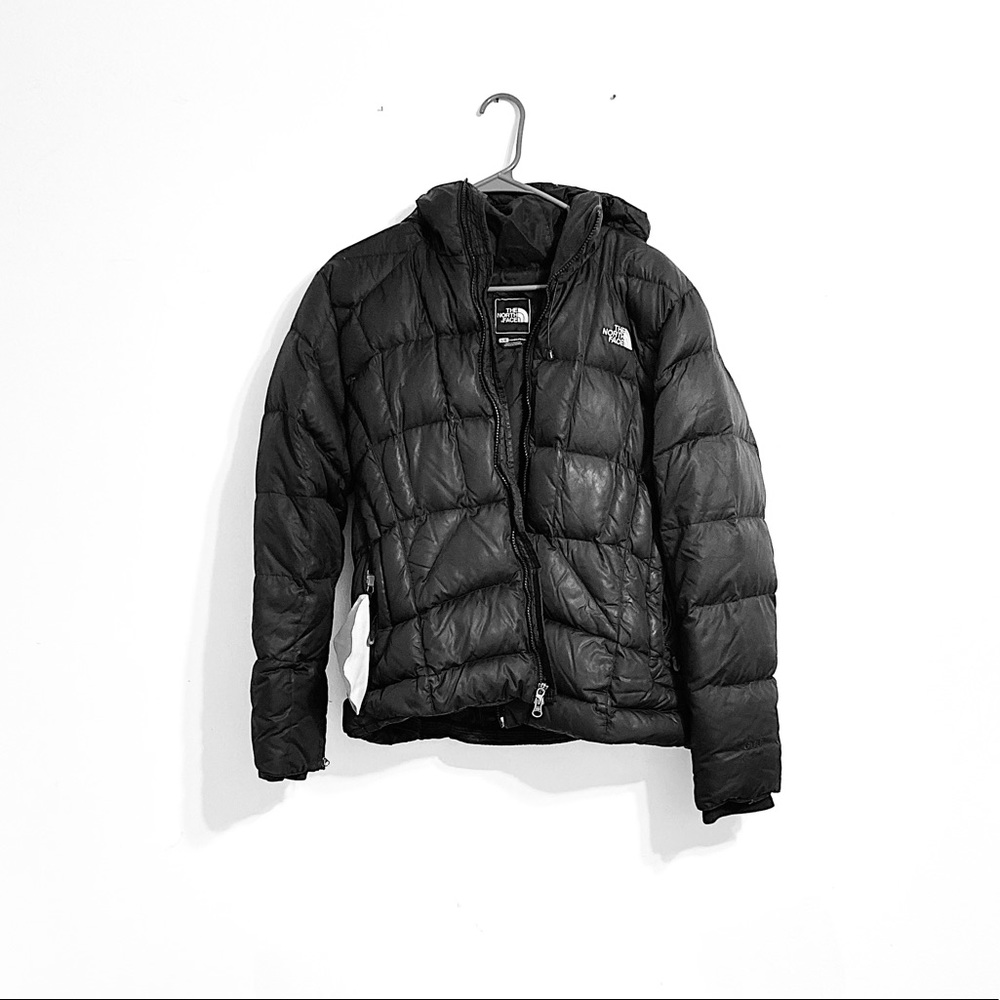 Black North face insulated goose down adjustable winter puffer jacket w/ hood